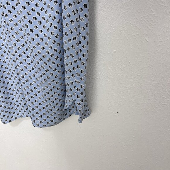 Loft Blouse Popover Light Blue Striped Dots Long Sleeve Shirt Top V Neck Size XL - Picture 7 of 11